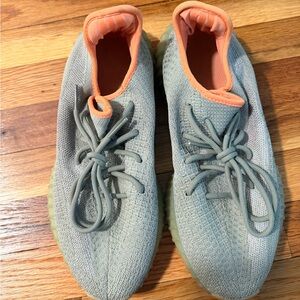 Yeezy Boost Sneakers in Light Gray with Orange Interior